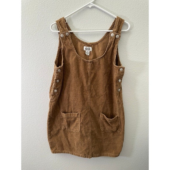 Vintage 90s Sostanza Brown Corduroy Overall Dress… - image 1