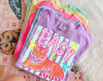 Easy Tiger PNG Tiger PNG Trending PNG Summer Png Preppy Girly Sublimation Design Retro Stripes Cute Animal Dtf Download