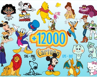 12000+ bundel SVG PNG DXF Cricut Mickeyy Minie SVG, Frozn SVG, Winiee SVG, Loin Kings SVG, Toy Stroy SVG Cricut afdrukbare clipart silhouet