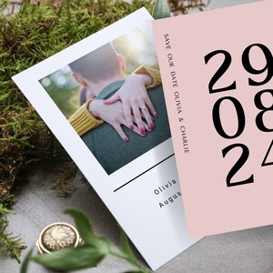 Double-Sided MODERN Photo Save the Date Template Pink, Printable Save the Date, Editable, Instant Download, DIY, Templett, #wedding