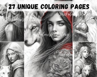 Rotkäppchen & Wolf zum Ausmalen | Graustufen Illustrationen (Digitaler Download)