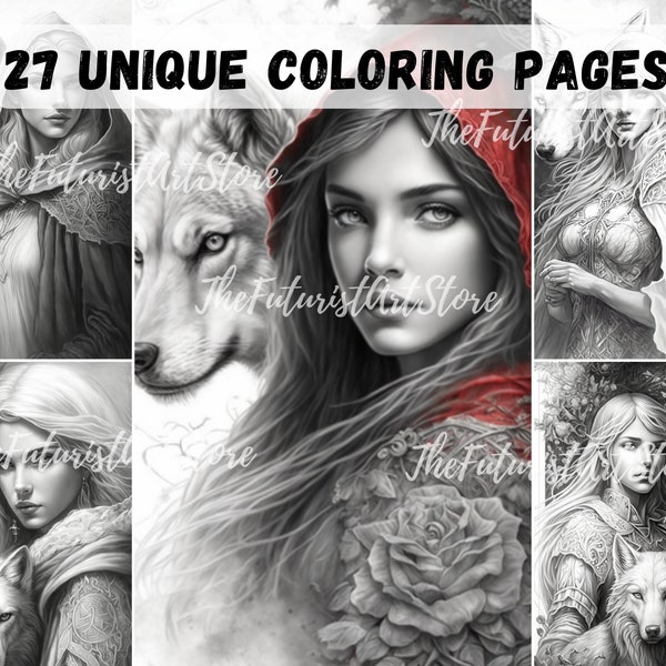 27 Red Riding Hood and Wolf coloring pages | Fairytale | Coloring Pages | Printable Adult Coloring Pages | Download Grayscale Illustration