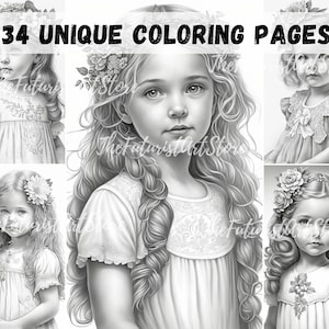 Spring grayscale coloring pages,cute Princess girls, spring illustration, Instant Download PDF | Digital File Fantasy Coloring Book Set 1