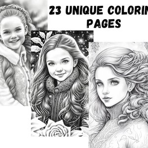 Winter grayscale coloring pages, Princess girls, Christmas winter illustration, Instant Download PDF | Digital File Fantasy Coloring Book
