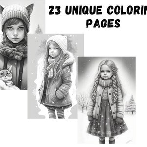 Winter grayscale coloring pages, Princess girls, Christmas winter illustration, Instant Download PDF | Digital File Fantasy Coloring Book