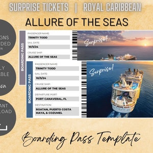 Allure of the Seas Boarding Pass Template, Customizable Royal Caribbean Cruise Surprise Template, Instant Download and Printable