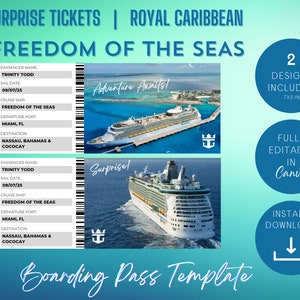 Freedom of the Seas Boarding Pass Template, Customizable Royal Caribbean Cruise Surprise Template, Instant Download and Printable