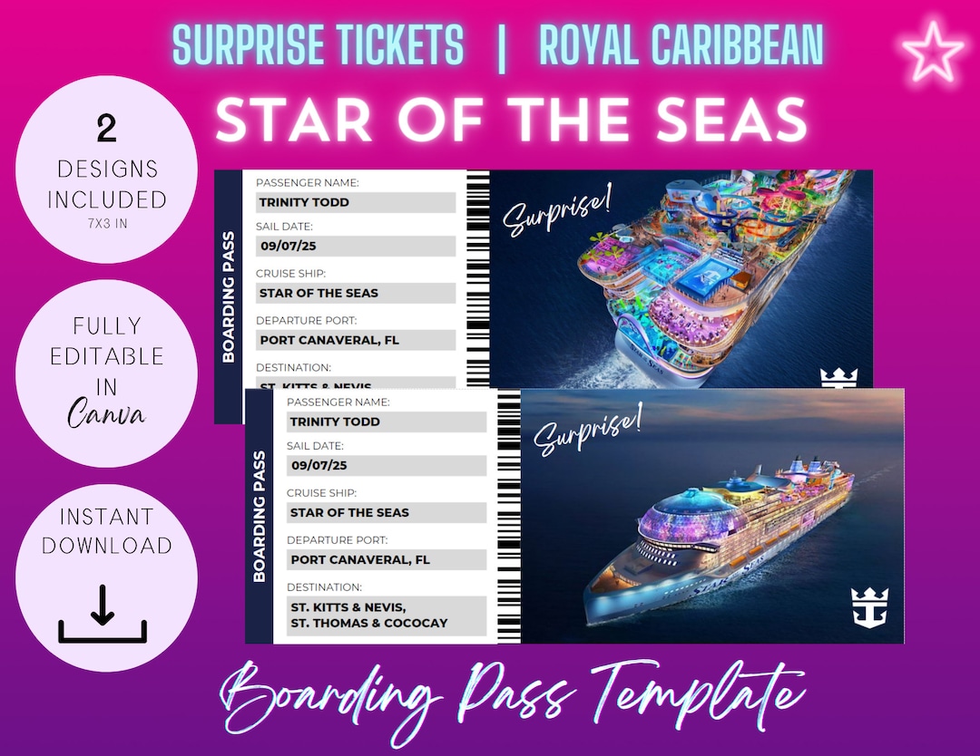 Star of the Seas Boarding Pass Template, Customizable Royal