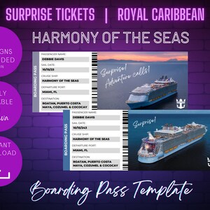 Harmony of the Seas Boarding Pass Template, Customizable Royal Caribbean Cruise Surprise Template, Instant Download and Printable