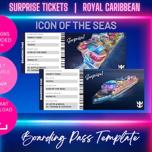 Icon of the Seas Boarding Pass Template, Customizable Royal Caribbean Cruise Surprise Template, Instant Download and Printable