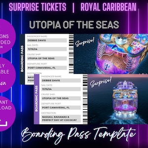 Utopia of the Seas Boarding Pass Template, Customizable Royal Caribbean Cruise Surprise Template, Instant Download and Printable