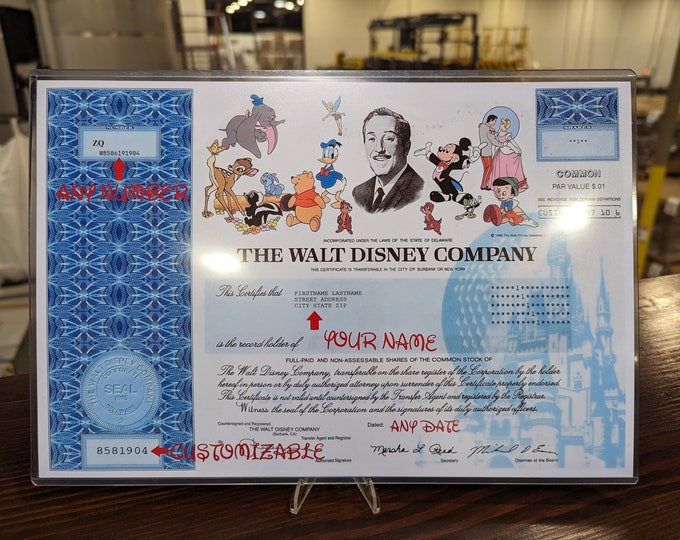 Disney Stock Certificate Disney Paper Stock Certificate Walt Disney Disney Stock Certificate Disney Paper Stock Certificate Walt Disney