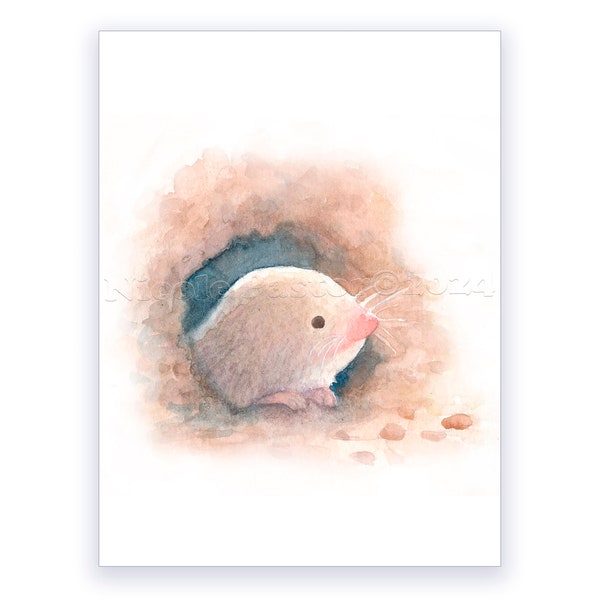 Affiche enfant animaux des bois, aquarelle petite taupe, A5 A4 A3 poster animaux forêt décoration chambre enfant, cadeau bébé naissance