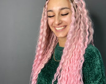 Pink Ombre Dreadlock Extensions, Curly Synthetic Dreads, Double Ended Crochet Dreadlocks, Pastel Festival Hair