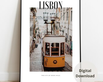 Lisbon Travel Print, Lisbon imprimible wall art, Lisbon Tram