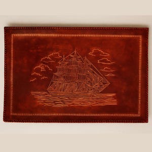 Handmade Leather Desk Mat: Floral Engraved Workspace Protector