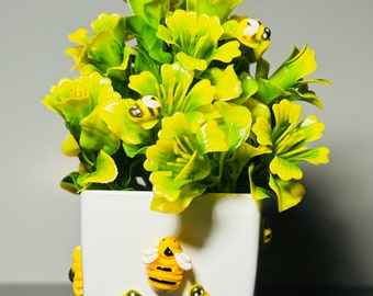 Juego de regalo de maceta decorativa con temática de abejas / Regalo para ella / Regalo del día de la madre / Decoración de mesa / Decoración de madera pequeña