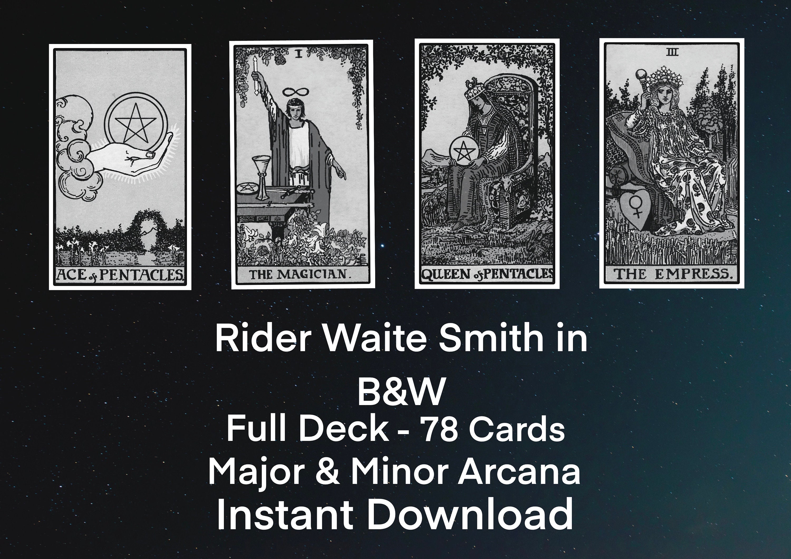 Rider Waite Tarot Card Deck Black and White All 78 Cards High ...