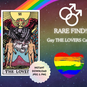 Gay Masculino / Masculino The Lovers Rider Waite carta de tarô Download DIGITAL PRINTABLE, gay, bissexual, LGBTQ, rider Waite vi, raro, jpg e png