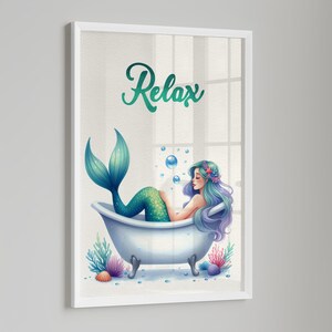 Set of 6 PRINTABLE Digital Prints Bathtub Mermaids, Bathroom Mermaid ...