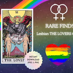 Lesbische vrouw/vrouw The Lovers Rider Waite tarotkaart DIGITALE AFDRUKBARE download, homoseksueel, biseksueel, LGBTQ, rider Waite vi, zeldzaam, jpg en png