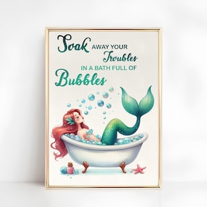 Badewanne Meerjungfrau, die kleine Meerjungfrau, Badezimmer Meerjungfrau Drucke Dekor, Wanddekor Kunst, Entspannung, Küsten Dekor JPEG Instant PRINTABLE