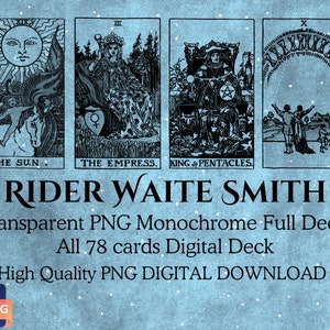 Transparent Rider Waite Tarot Card Deck | Monochrome Rider Waite Smith|  All 78 cards | High resolution printable digital download | PNG