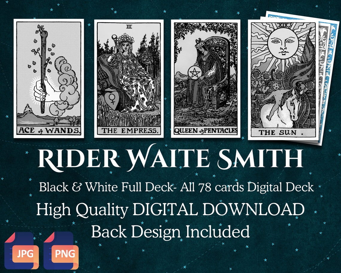 Rider Waite Tarot Card Deck | Black and White, 78 Cards (digital ...