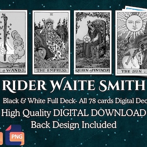 Rider Waite Tarot Card Deck | Black and White | All 78 cards | High resolution printable digital download | JPEG and PNG