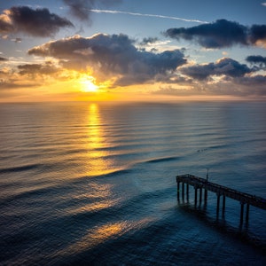 Sunrise at the pier, digital photo download of the Atlantic ocean in St Augustine Beach, Florida. Large wall art.