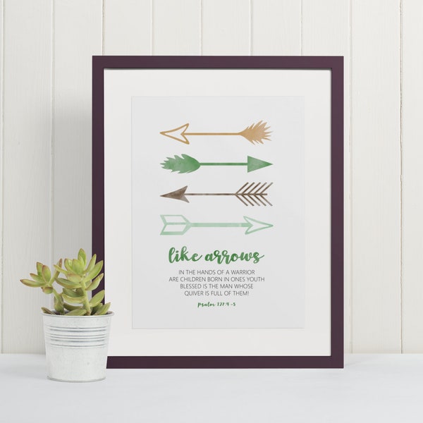 Like Arrows, Psalm 127:4-5, Digital Print, JPEG, PDF, Wall Art, Faith Décor, Bible Verse for Home Décor