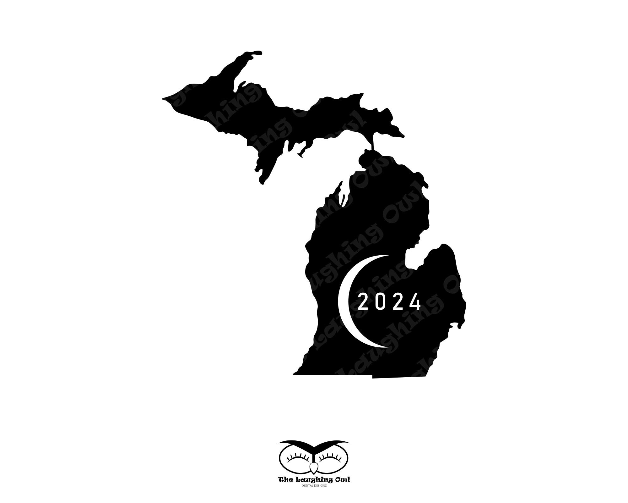 Solar Eclipse Michigan 2024 Graphic Design With Transparent Eclipse and Numbers, Great for Web