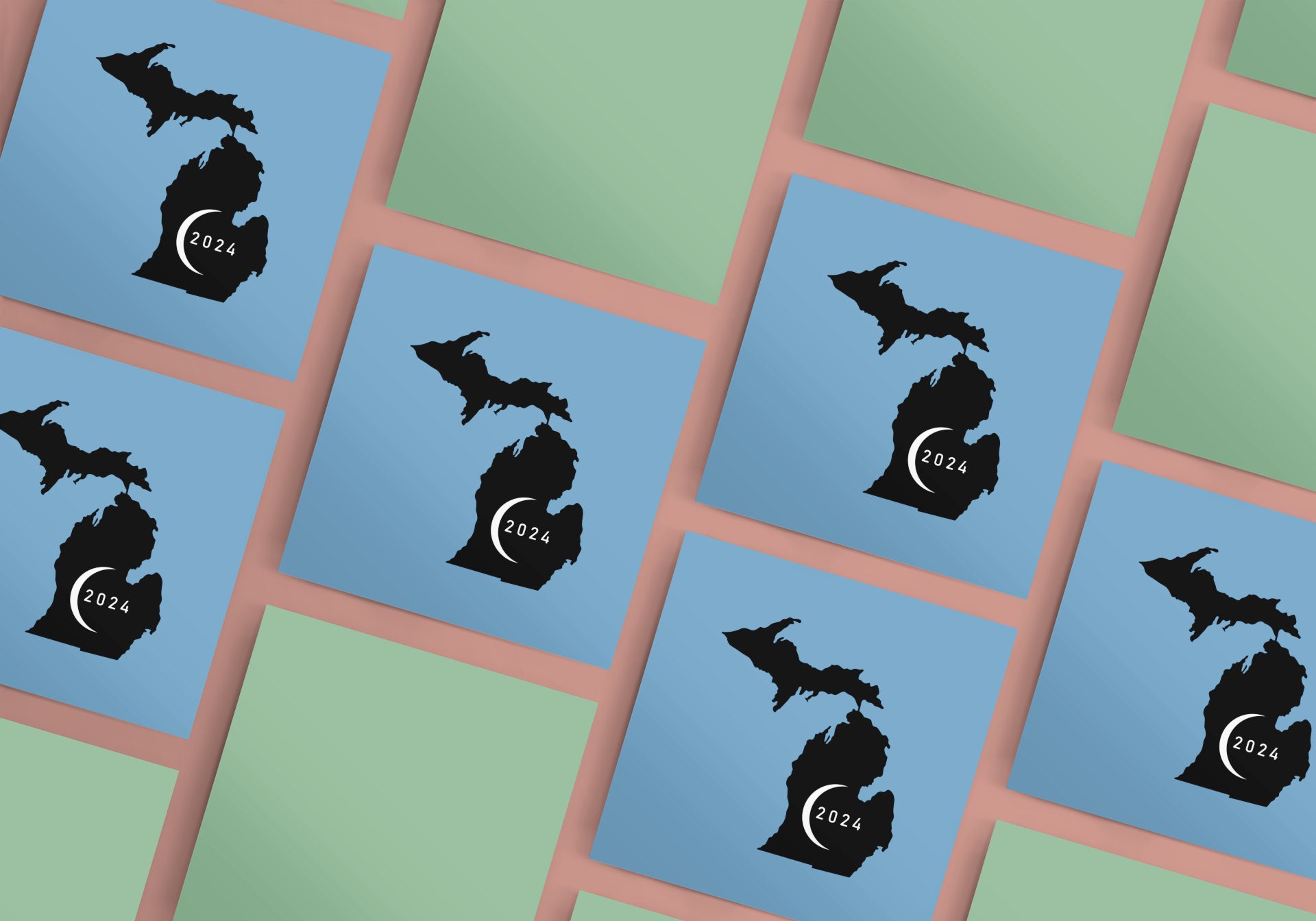 Solar Eclipse Michigan 2024 Graphic Design With White Eclipse and Year, Great for Web, Print and