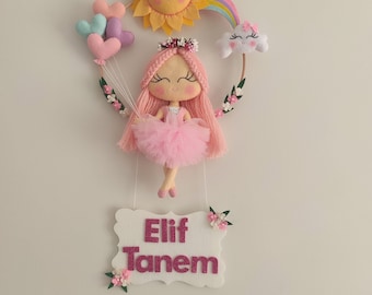 Felt Door Wall Ornament for Baby Room, Kids Girl Wall Art, Nursery Decor for Toddler, Children Wall Hanger