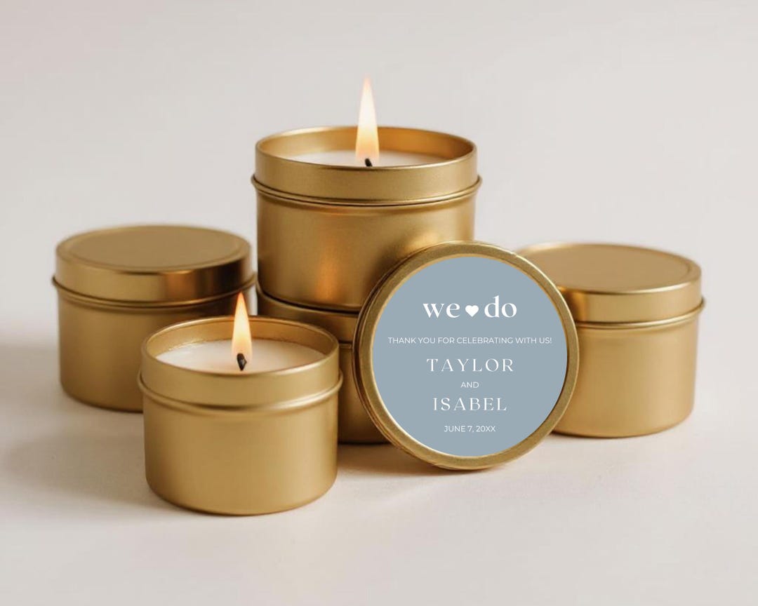 Personalized Wedding Candle Favors: Custom Gold Tin, Soy Wax, Set of 1 ...