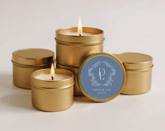Personalized Soy Candle Wedding Favors: Monogrammed Bridal Shower Gifts, Set of 1