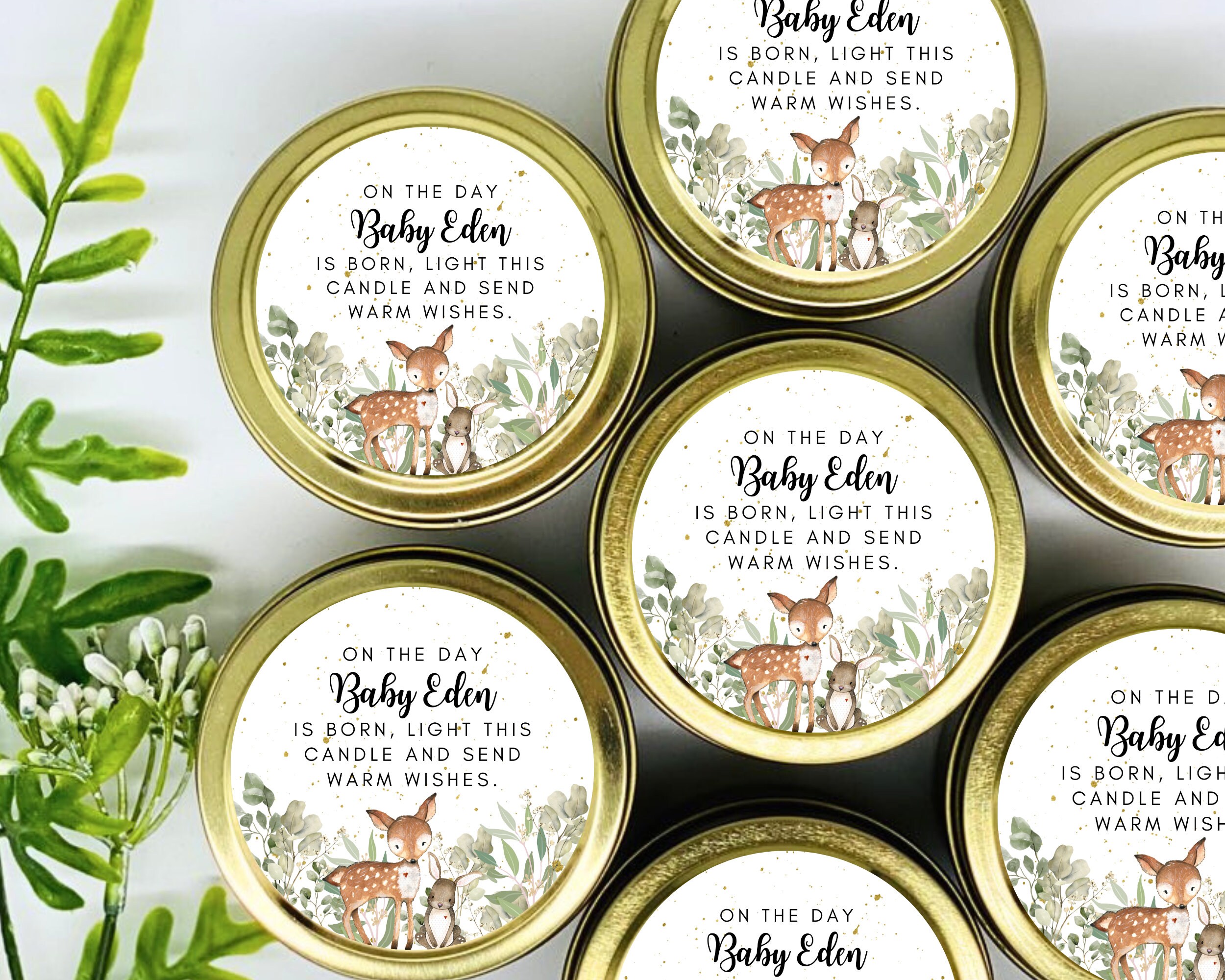 Fawn Baby Shower Favors: Personalized Soy Candles, Set of 12 - Etsy