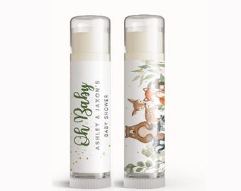 Woodland Baby Shower Lip Balm Favors, Forest Animals, All-Natural Guest Gift, Set of 1