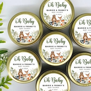 Personalized Woodland Baby Shower Favors: Soy Wax Candles, Set of 12