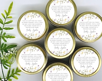 Wildflowers Prayer Candle Favors - Prayer Candle - Custom Baby Shower Gift for Guests - Baby Shower Favors - Girl Prayer Candles - Set of 12