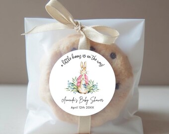 Bunny Baby Shower Stickers, A Little Bunny is on the Way, Personalized Favor Stickers