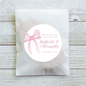 Pink Bow Stickers for Favors - Stickers for Candy Favor Bags  - Custom Stickers - Baby Shower Stickers - Girl Floral Stickers