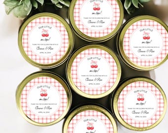 Cherry Baby Shower Favors: Personalized Soy Wax Candles - Set of 12