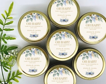 Blue Floral Soy Candle Favors: Baby Shower Set of 12