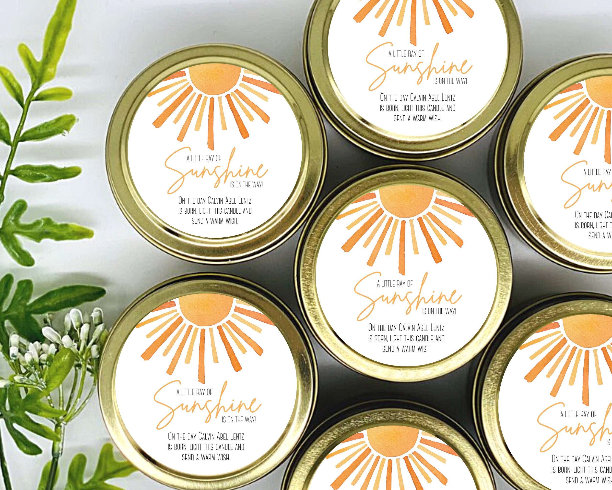 Sunshine Baby Shower Favors: Personalized Soy Wax Candles - Set of 12 ...