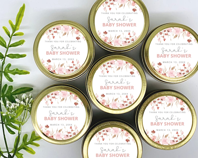 Pink Floral Baby Shower Favors: Personalized Soy Candle Set of 12 - Etsy