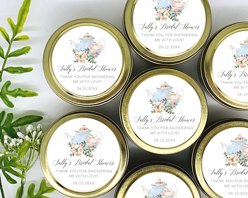 Tea Party Candle Favors: Personalized Bridal Shower Soy Candles (set of ...