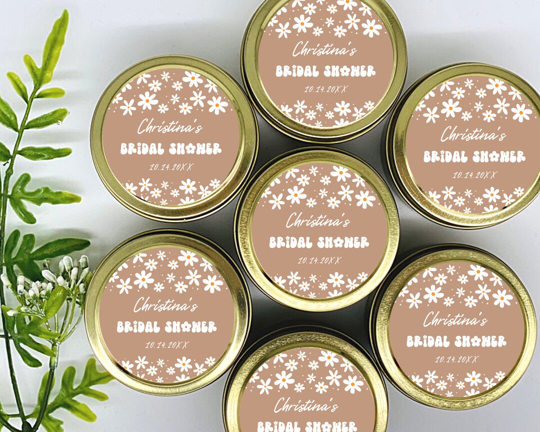Retro Daisy Bridal Shower Favors: Personalized Soy Candles (set of 12 ...