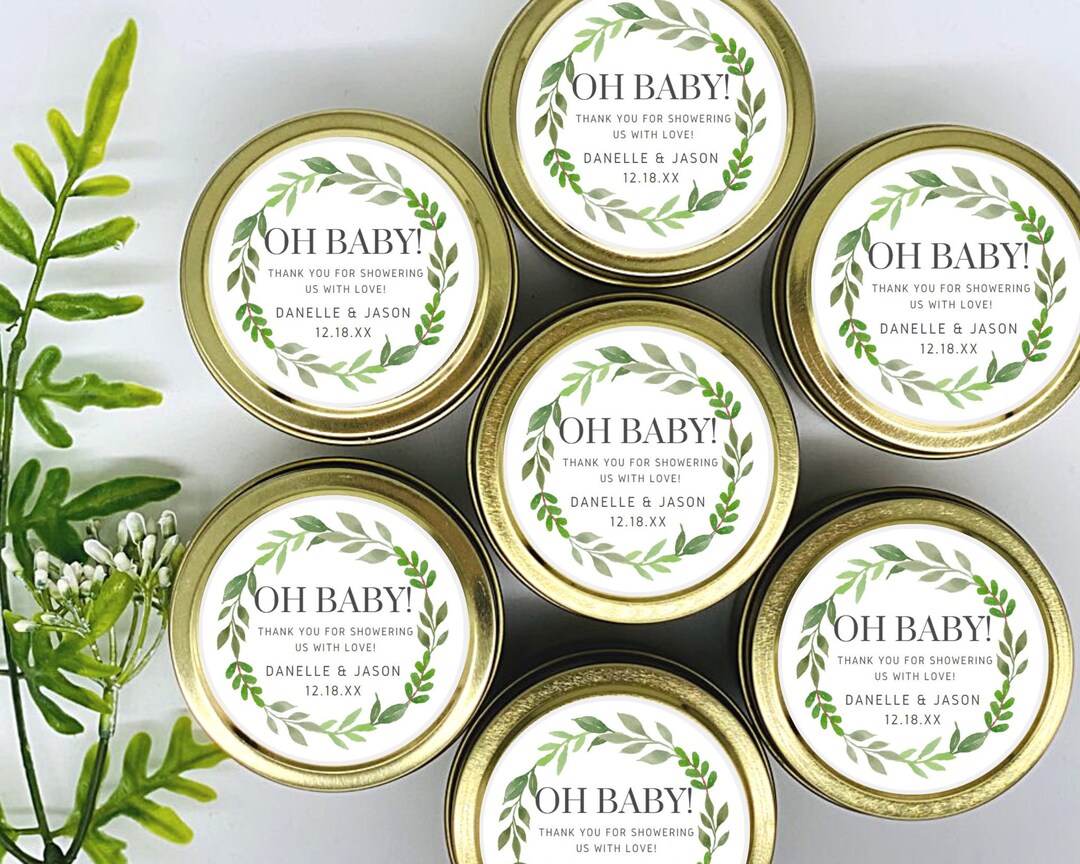 Eucalyptus Baby Shower Candle Favors: Personalized Soy Wax Candles (set ...