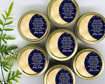 Moon & Stars Baby Shower Favors: Personalized Soy Prayer Candle Set